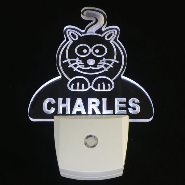 ADVPRO Cat Personalized Night Light Baby Kids Name Day/Night Sensor LED Sign ws1018-tm - White