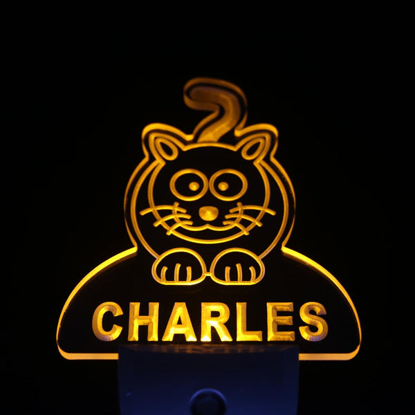 ADVPRO Cat Personalized Night Light Baby Kids Name Day/Night Sensor LED Sign ws1018-tm - Yellow