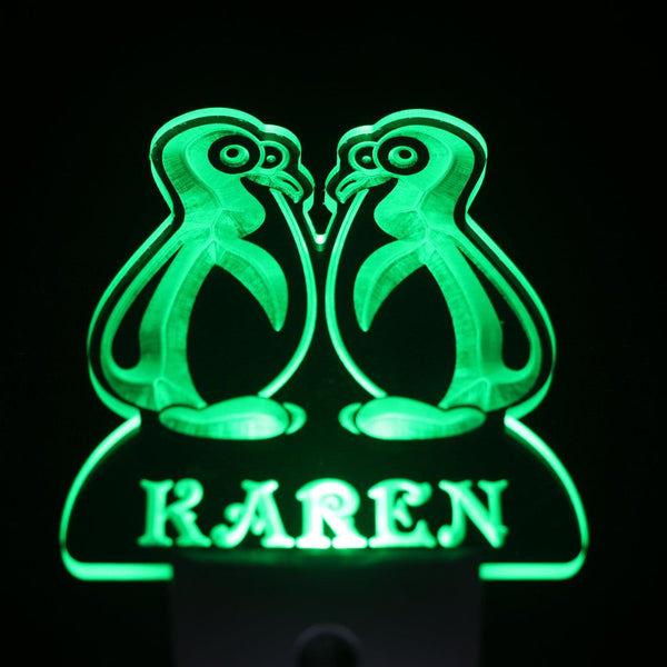 ADVPRO Penguins Personalized Night Light Baby Kids Name Day/ Night Sensor LED Sign ws1025-tm - Green