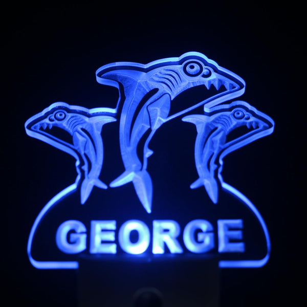 ADVPRO Sharks Personalized Night Light Baby Kids Name Day/Night Sensor LED Sign ws1030-tm - Blue