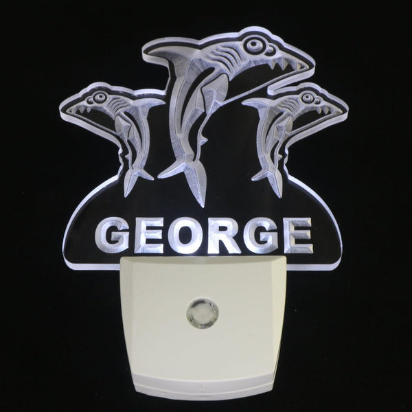 ADVPRO Sharks Personalized Night Light Baby Kids Name Day/Night Sensor LED Sign ws1030-tm - White