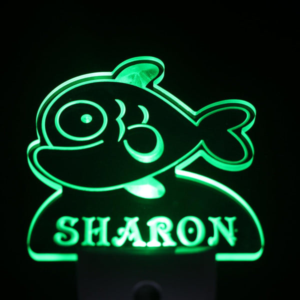 ADVPRO Cartoon Fish Personalized Night Light Baby Kids Name Day/Night Sensor LED Sign ws1039-tm - Green