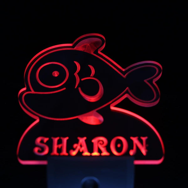 ADVPRO Cartoon Fish Personalized Night Light Baby Kids Name Day/Night Sensor LED Sign ws1039-tm - Red