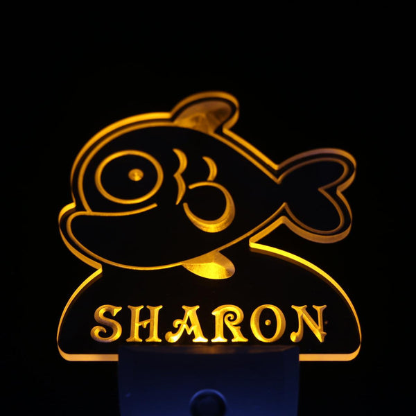 ADVPRO Cartoon Fish Personalized Night Light Baby Kids Name Day/Night Sensor LED Sign ws1039-tm - Yellow