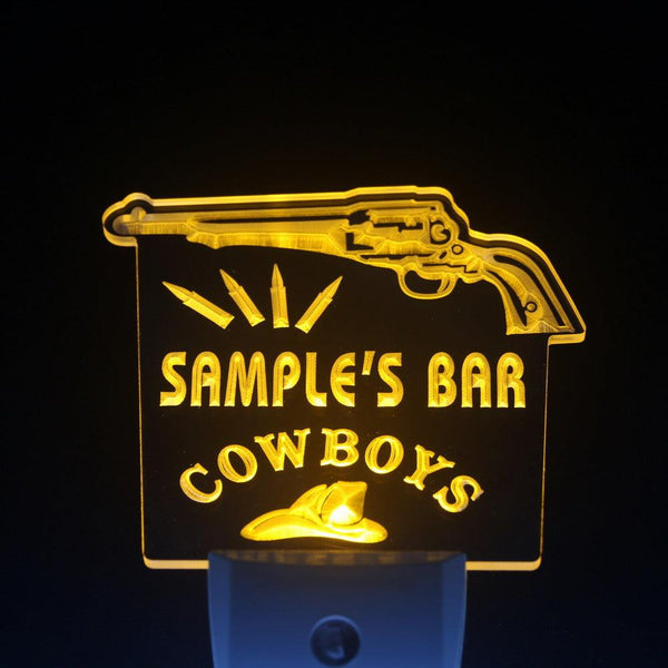 ADVPRO Name Personalized Custom Cowboys Leave Your Guns at The Bar Beer Day/ Night Sensor LED Sign wsqg-tm - Yellow